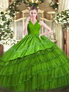 Attractive Floor Length Ball Gowns Sleeveless Olive Green Quinceanera Dress Zipper