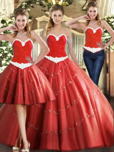 Hot Sale Coral Red Sweetheart Neckline Beading Quinceanera Gowns Sleeveless Lace Up