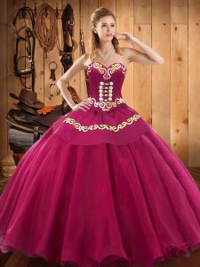 Fuchsia Tulle Lace Up Sweetheart Sleeveless Floor Length Quinceanera Dresses Ruffles