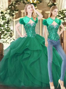 Floor Length Ball Gowns Sleeveless Dark Green 15 Quinceanera Dress Lace Up