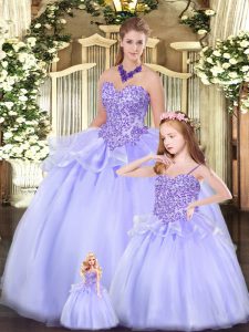 Lavender Tulle Lace Up Sweetheart Sleeveless Floor Length Sweet 16 Quinceanera Dress Beading