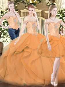 Eye-catching Ruffles 15 Quinceanera Dress Orange Red Lace Up Sleeveless Floor Length