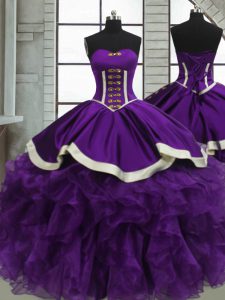 Custom Made Satin and Organza Sleeveless Floor Length Quinceanera Gowns and Beading and Ruffles