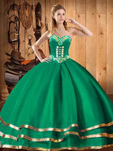 Glorious Sleeveless Organza Floor Length Lace Up 15th Birthday Dress in Green with Embroidery