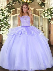 Decent Lavender Sleeveless Floor Length Lace Clasp Handle Quinceanera Dresses