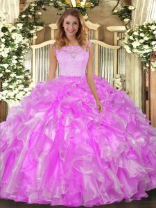 Super Lilac Organza Clasp Handle Sweet 16 Dress Sleeveless Floor Length Lace and Ruffles