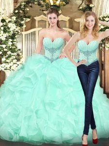Dramatic Organza Sleeveless Floor Length 15 Quinceanera Dress and Beading and Ruffles