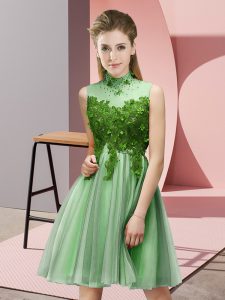 High-neck Sleeveless Tulle Dama Dress for Quinceanera Appliques Lace Up
