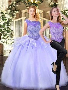 Lavender Zipper Scoop Beading 15th Birthday Dress Organza Sleeveless