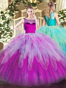 Scoop Sleeveless Zipper Sweet 16 Dresses Multi-color Organza
