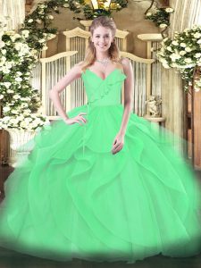 Green Sleeveless Tulle Zipper Quinceanera Gowns for Military Ball and Sweet 16 and Quinceanera