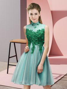 Custom Fit High-neck Sleeveless Tulle Quinceanera Court of Honor Dress Appliques Lace Up