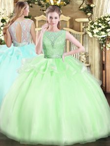 Designer Sleeveless Organza Floor Length Backless Quinceanera Gown in with Lace