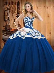 Lovely Blue Sweetheart Neckline Embroidery Sweet 16 Dress Sleeveless Lace Up