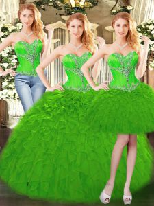 Sweetheart Sleeveless Lace Up 15th Birthday Dress Green Organza