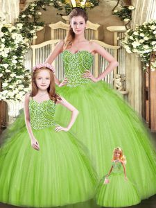 Affordable Tulle Lace Up Sweetheart Sleeveless Floor Length Quinceanera Gowns Beading and Embroidery