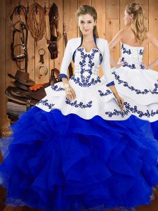 Cute Sleeveless Lace Up Floor Length Embroidery and Ruffles Quinceanera Gown