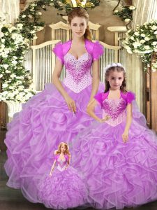 Adorable Straps Sleeveless Lace Up Sweet 16 Quinceanera Dress Lilac Tulle