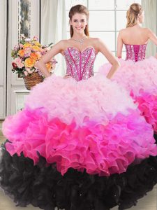 Suitable Multi-color Sleeveless Organza Lace Up Sweet 16 Dresses for Sweet 16 and Quinceanera