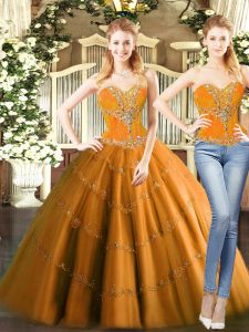 Deluxe Sleeveless Mini Length Beading Lace Up Quinceanera Gown with Orange Red