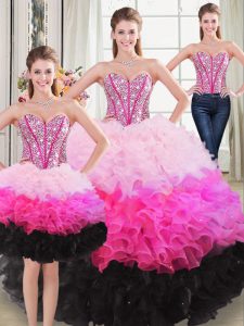 Glamorous Sweetheart Sleeveless Organza 15 Quinceanera Dress Beading and Ruffles Lace Up