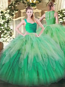 Custom Design Floor Length Multi-color Sweet 16 Dresses Organza Sleeveless Ruffles