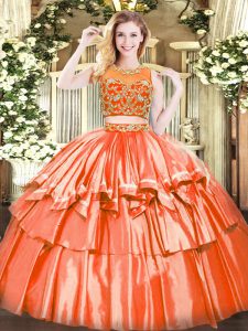 Charming Two Pieces 15th Birthday Dress Orange Red Scoop Tulle Sleeveless Floor Length Zipper