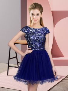 Best Selling Tulle Cap Sleeves Mini Length Damas Dress and Sequins