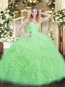Apple Green Lace Up Sweetheart Beading and Ruffles Quinceanera Gowns Organza Sleeveless
