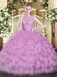 Delicate Sleeveless Beading and Ruffled Layers Backless 15th Birthday Dress