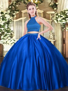 Colorful Floor Length Royal Blue Vestidos de Quinceanera Tulle Sleeveless Beading