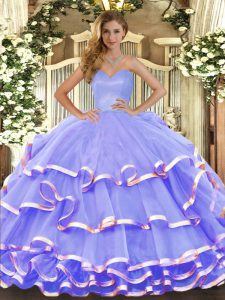 Dynamic Lavender Sleeveless Ruffled Layers Floor Length Ball Gown Prom Dress
