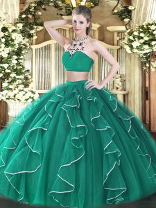 Floor Length Two Pieces Sleeveless Turquoise 15th Birthday Dress Backless