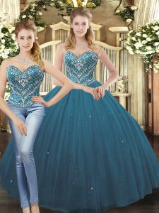 Decent Teal Sweetheart Lace Up Beading and Ruffles Sweet 16 Dresses Sleeveless