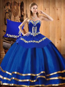 Great Ball Gowns Sweet 16 Quinceanera Dress Blue Sweetheart Satin and Tulle Sleeveless Floor Length Lace Up