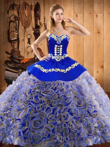 Sweetheart Sleeveless Sweep Train Lace Up Sweet 16 Dress Multi-color Satin and Fabric With Rolling Flowers