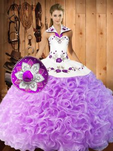 Edgy Embroidery Ball Gown Prom Dress Lilac Lace Up Sleeveless Floor Length