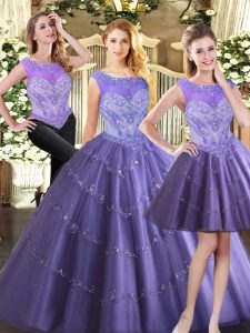 Modest Lavender Zipper Vestidos de Quinceanera Beading Sleeveless Floor Length