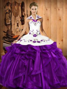 Extravagant Sleeveless Embroidery and Ruffles Lace Up Quinceanera Gowns