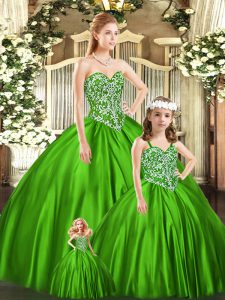 Gorgeous Sleeveless Organza Floor Length Lace Up 15th Birthday Dress in Green with Beading
