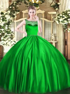 Smart Green Satin Zipper Ball Gown Prom Dress Sleeveless Floor Length Beading