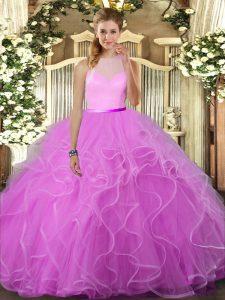 Lilac Sleeveless Floor Length Ruffles Backless Quinceanera Dresses