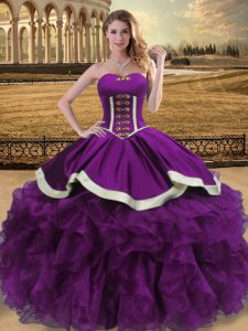 Unique Eggplant Purple Sweetheart Lace Up Beading and Ruffles Quinceanera Dresses Sleeveless