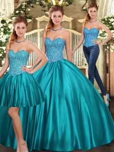 Gorgeous Beading Quinceanera Dresses Teal Lace Up Sleeveless Floor Length