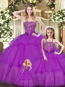 Purple Sweetheart Neckline Ruffled Layers Ball Gown Prom Dress Sleeveless Lace Up