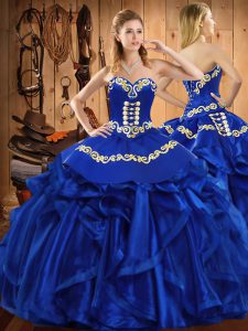 Royal Blue Lace Up Vestidos de Quinceanera Embroidery and Ruffles Sleeveless Floor Length