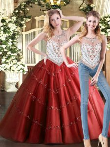 Superior Wine Red Sweet 16 Dress Military Ball and Sweet 16 and Quinceanera with Beading Scoop Sleeveless Zipper