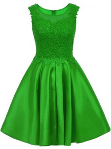 Green Satin Zipper Damas Dress Sleeveless Mini Length Lace