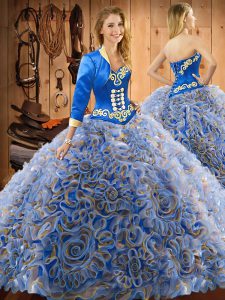 Beautiful Multi-color Sweetheart Lace Up Embroidery 15 Quinceanera Dress Sweep Train Sleeveless