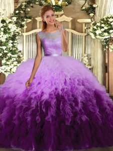 Ball Gowns Sweet 16 Dresses Multi-color Scoop Organza Sleeveless Floor Length Backless